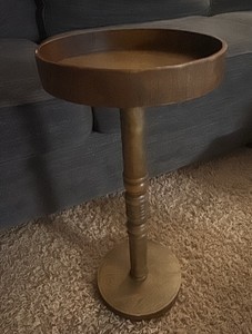 Wooden End Table for Next to Couch or Recliner, Circular Base and Top, Heacy Metal Weight in Base to Keep Table Upright and Balanced