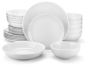 MALACASA 24-Piece Gourmet Porcelain Dinnerware Sets, Modern White Round Dish Set for 6 - Premium Serving Plates and Bowls Sets for Dessert, Salad, Soup, Pasta - Series AMELIA RETAIL $95.00