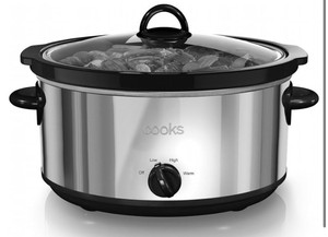 Cooks Brand 6 Quart Slow Cooker, Stainless Steel Finish With Black Accents New in Box
