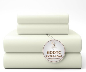 100% Cotton King Ivory Sheets, 600-Thread-Count 4-Piece Sateen Weave Sheet Set, Ultra Soft & Silky, Wrinkle-Resistant, Low Pill, Low Shrink, With Elasticized Deep Pocket, Luxury King Bedding Set New in Original Packaging