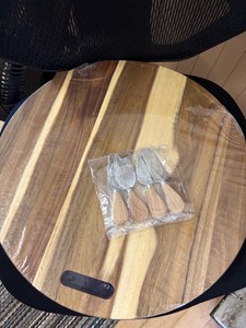 Elegant Stained Wood Cutting Board With Utensils for Fine Cheeses, Fruits, Meats and Other Food Items