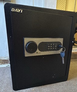Day1 Digital Safe Keypad Entry and Keyed Backup, Comes With Felt Covered Shelves Inside and Mounting Equipment, Thick Black Steel Construction