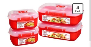 Sistema Heat & Eat Microwave Container Set, 4 Rectangular Microwaveable Food Containers with Lids & Steam Release Vents, Dishwasher & Freezer-Safe Food Storage, 2 x 1.25L & 525mL Sizes, BPA-Free RETAIL $70.00