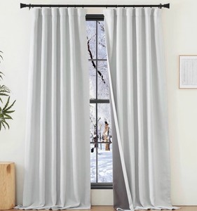 Greyish White 100% Blackout Faux Linen Curtains for Living Room, Rod PocketBack TabHook Room Darkening Sound Reducing Window Treatment Thermal Curtains for Bedroom, W50 x L108, 2 Panels