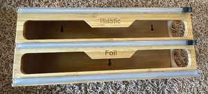 Wooden Plastic Wrap and Aluminum Foil Holder With Sliding Knife to Easily Cut the Sheets of Plastic and Foil, Has Holes in Back to Easily Mount to a Wall of Cabinet or Simply Store in a Drawer