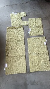 Five piece bathroom rug set - green yellow color - One rug 21 x 54 one rug 21 x 34 one rug 17 x 24 and one toilet surround rug