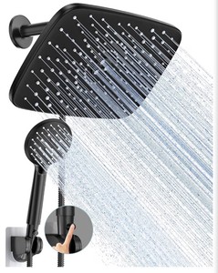 Veken 11.8 Inch Rain Shower Head with Handheld- High Pressure Dual Shower Heads with 5 Modes Hand held Spray Combo- Wide Rainfall Showerhead with Hose, Bathroom Accessories, Matte Black