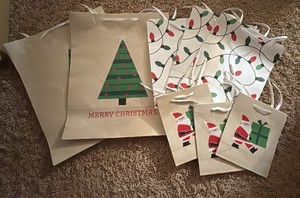 Assortment of Holiday Christmas Gift Bags, 8 Bags Total