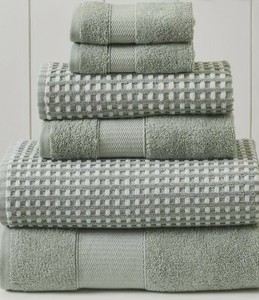 Modern Threads Cobblestone 6-Piece Yarn Dyed Jacquard Towel Set - Mineral green and white color