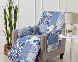 Reversible Stitched Patchwork Sofa Furniture Protector - Great Bay Home(Recliner, Navy)