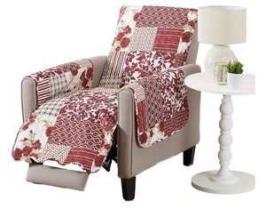 Great Bay Home Reversible Patchwork Recliner Cover - Washable Slipcover Furniture Protector with Elastic Straps - Perfect for Kids & Pets - Box-Stitched Detail (Burgundy)