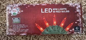 Red - LED Mini Christmas Lights - 50 Bulb String - length 13 feet