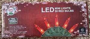Red - LED Mini Christmas Lights - 50 Bulb String - length 13 feet