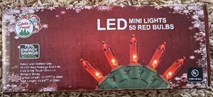 Red - LED Mini Christmas Lights - 50 Bulb String - length 13 feet