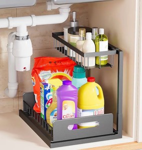 Under Sink Organizer and Storage, Slide Out Cabinet Organizer, Pull Out Sink Shelf for Kitchen Bathroom Laundry, Black