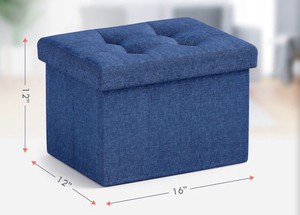 Ornavo Home Small Rectangle Storage Ottoman Set of 2, Linen, 12x16x12, Navy, Foldable Collapsible Design Foot Rest Stool Seat Ideal for Living Room, Bedroom, Home Office or Dorm