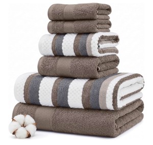 Modern Threads Pax 6-Piece Reversible Yarn Dyed Jacquard Towel Set - Bath Towels, Hand Towels, & Washcloths - Super Absorbent & Quick Dry - 100% Combed Cotton, Khaki