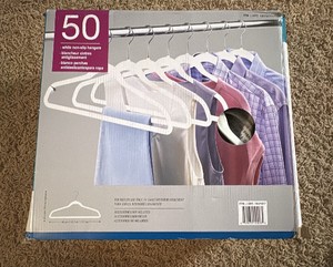 50-Pack White Non-Slip Hangers, High Quality and Sturdy