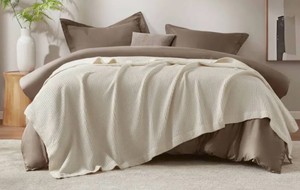 Madison Park Waffle Weave Cotton Blanket, FullQueen Size New Unused