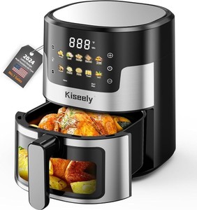 Air Fryer, 6 QT Air Fryers with Glass Touch Screen, Clear Windows, 10-in-1 Stainless Air Fryer Oven with Auto Shut-Off Time & Temperature Control for Roast, Bake, Broil, Keep Warm