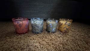 4 piece - floral candle set - 7 oz glass holder