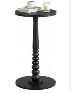 VASAGLE Round Side Table, Small Drink End Table, Solid Wood LegAccent Nightstand, Mid-Century Modern, for Living Room Bedroom, Ink Black