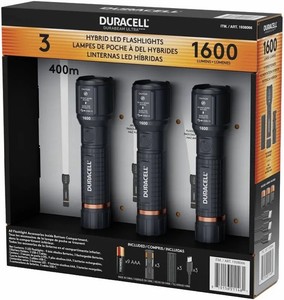 Duracell Durabeam Ultra Flashlight - 3 pack - battery powered or rechargeable - all pieces included - 1600 lumens