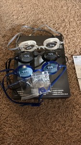 3-Pack of Adult Swimming Goggles With Replacement Nose Pieces, Blue, Black and White