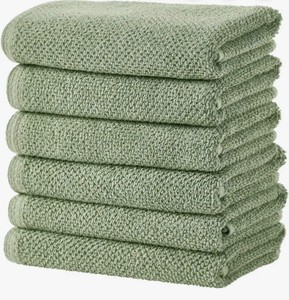 Great Bay Home Cotton Textured Bath Towel Set, 6-Towel Set, 2 Bath Towels, 2 Hand Towels, 2 Washcloths, Eucalyptus Color