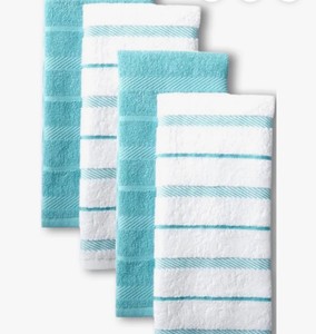 KitchenAid Albany Kitchen Towel Set, 4 Towels, Teal and White Colors, New Unused