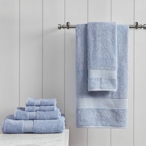 Madison Park 6 Piece Organic Cotton Towel Set - 2 Bath Towels - 2 Hand Towel - 2 Wash Cloth - Light Blue color