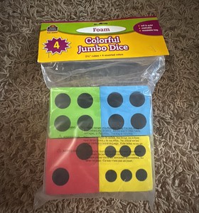 4 Foam Colorful Jumbo Dice, New Sealed