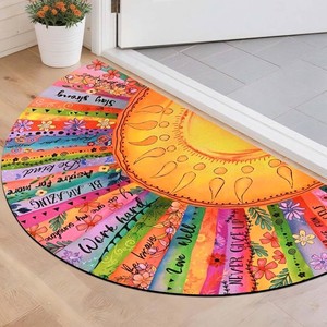 Inspiratinal door mat - Sun Door Mat Outdoor Indoor, Colorful Floral Welcome Doormat with Inspirational Quotes for Front Door, Entryway, Non Slip Washable Rubber Door Rug, Low Profile, Absorbent, 18 x 30