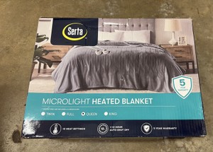 Serta Microlight Heated Blanket Queen Size Two Remotes, open box condition