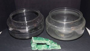 Two Large Fish Bowls and Fishbowl Decor Piece