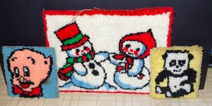 Three Handmade Latchhook Wall Hangings