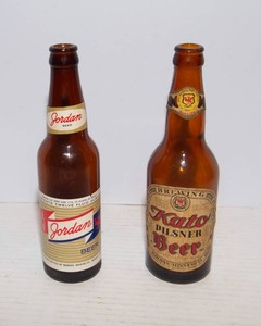 Two Vintage Jordan, MN Beer Bottles - S&H Labeled Beer Bottle
