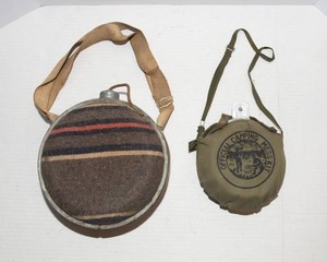 Vintage Canteen with Wool Exterior & Official Camping Mess Kit with Bag