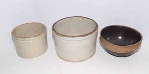 Set of Two Stoneware Crocks and One Bowl