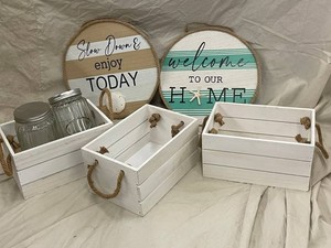 Rustic Home Decor Mixed Lot With Signs, Crates & Jars