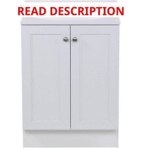 $139 Designers Image  Winston 24-12W x 18-58D White Vanity and White Cultured Marble Vanity Top with Oval Integrated Bowl