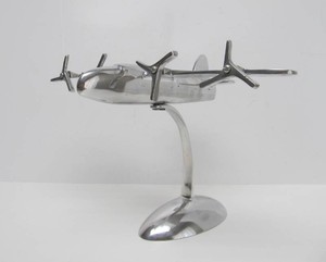 Large Metal Chrome 4-Engine Prop Airplane Display wStand