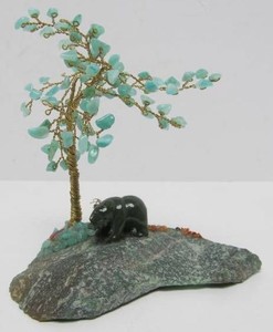 Small Vintage Gemstone Tree wCarved Jade Bear