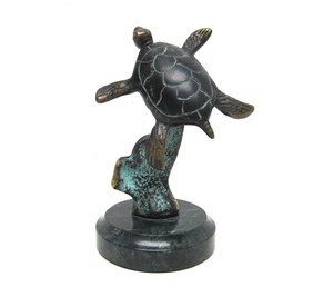 Solid Bronze Sea Turtle on Marble Base