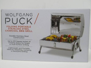 Brand New WOLFANG PUCK Stainless Steel Portable Charcoal BBQ Grill
