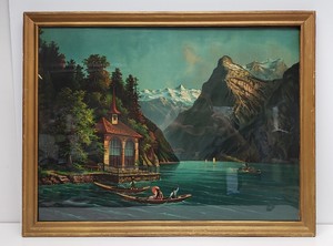 Vintage Mountain Landscape Scene Lithograph Art 30.5