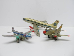 3 Vintage Tin Litho Toy Airplanes