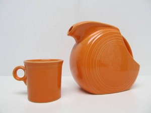 Vintage Orange FIESTA Round Pitcher wMug