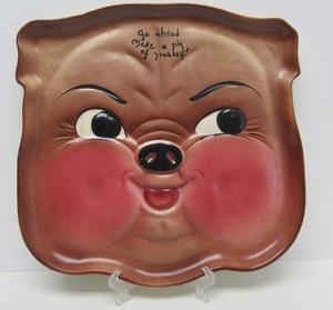 Great Looking Large Mid Century 1950s California DeForest Pottery Pig Tray - Go Ahead and Make a Pig of Yourself