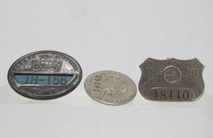 2 Vintage 1920s era Automobile Chauffer Badges &amp 1910s era Fisher Body Corp Badge